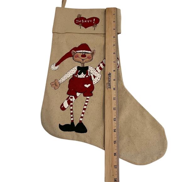 Westwater Ent. Primitive Christmas Stocking Elf Believe Folk Art Rustic 16" - Picture 4 of 8